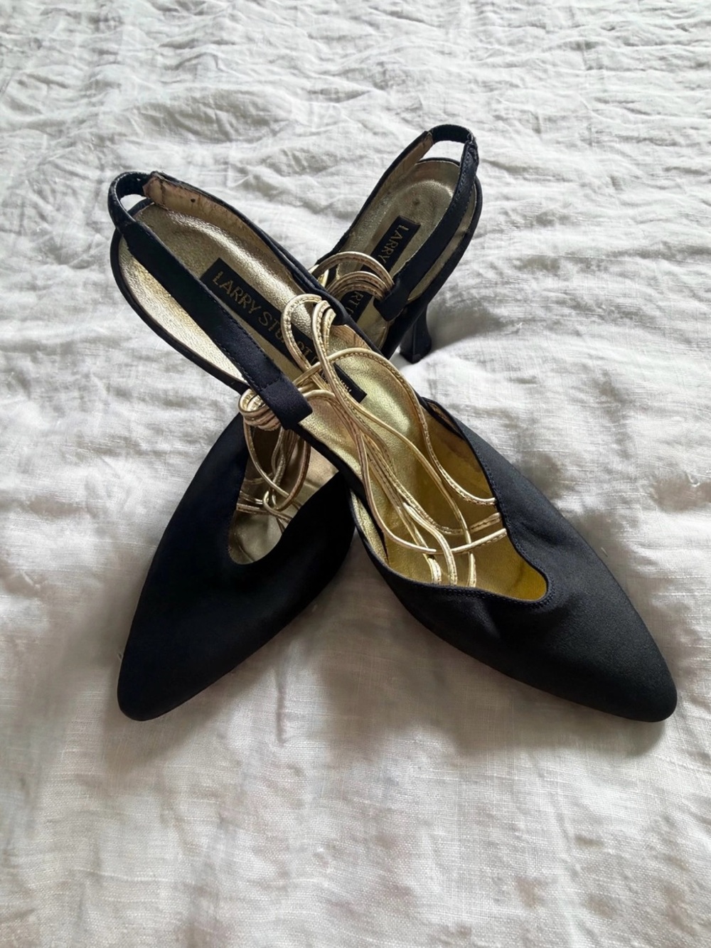 Larry Stuart Made in Italy Black & Gold Slingback Heels Size 7.5**